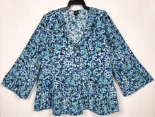 Oak & Trellis Women's 2X Multicolor Ruffled V-Neck Long Full Sleeves Tiered Top