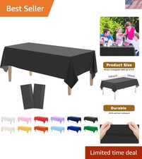 2PCS Black Plastic Tablecloths 54 x 108 Inch, Disposable Table Cloths Rectang...