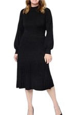 Antthony Women's Mock Neck Sweater Knit Pleated Dress Black