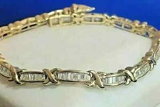 12 CT Baguette Cut Lab-Created Diamond Tennis Bracelet 14k Yellow Gold Plated