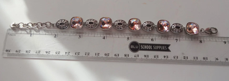 Pulsera Brighton Corazón Plata Rosa Caliente Cristales Swarovski Ajustable 8.5" RARA Foto 3 de 4