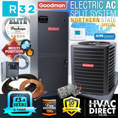 Goodman 5 Ton R32 AC Split System 13.8 SEER2 Central Air Conditioner & 15kW Kit