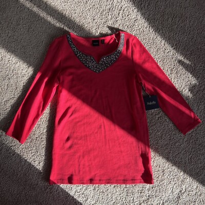 nwt Rafaella Top Adult Size small Brick Red Decorative Front sparkly ...