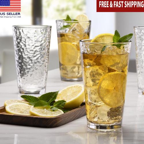 Set of 8 16oz Clear Glasses Dishwasher Safe Ideal Juices Water Mixed