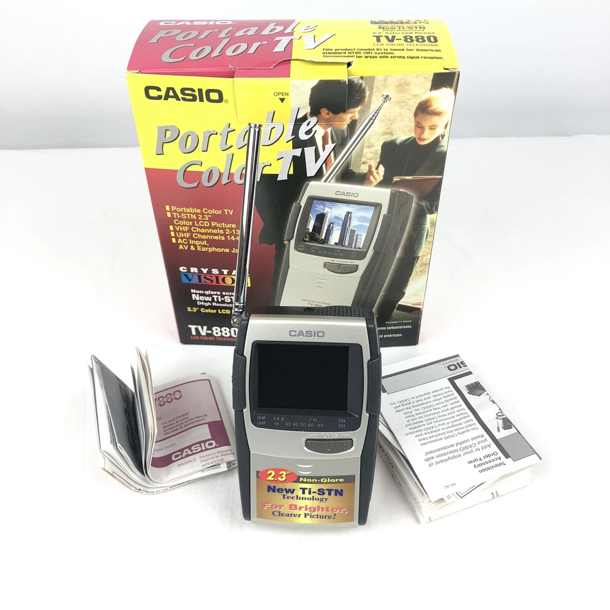 Casio TV-880 Portable LCD Color TV w/ Original Box and Paperwork *TESTED*