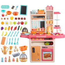65PCS Kids Toddlers Kitchen Pretend Play Toy Set Water Lights Sound Music Steam
