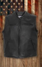 MADE IN THE USA Naked Leather Vest Motorcycle Biker America Concealed Carry Zip