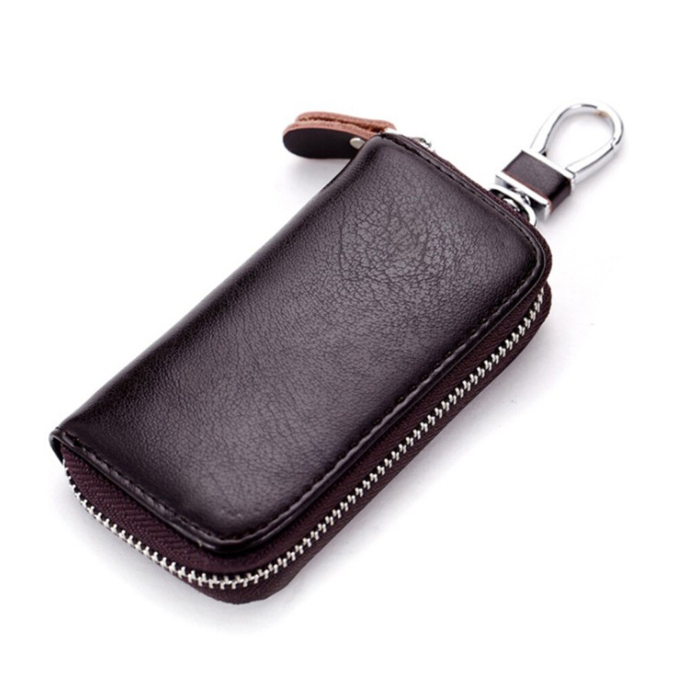 Mens Womens Real Leather Key Case Car Key Holder Keychain Zipper Pouch ...