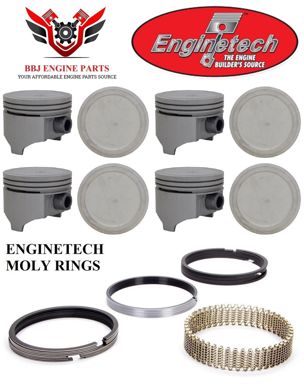 Chrysler Dodge Mopar 360 V8 Enginetech Pistons (8) With Moly Rings 1971 ...