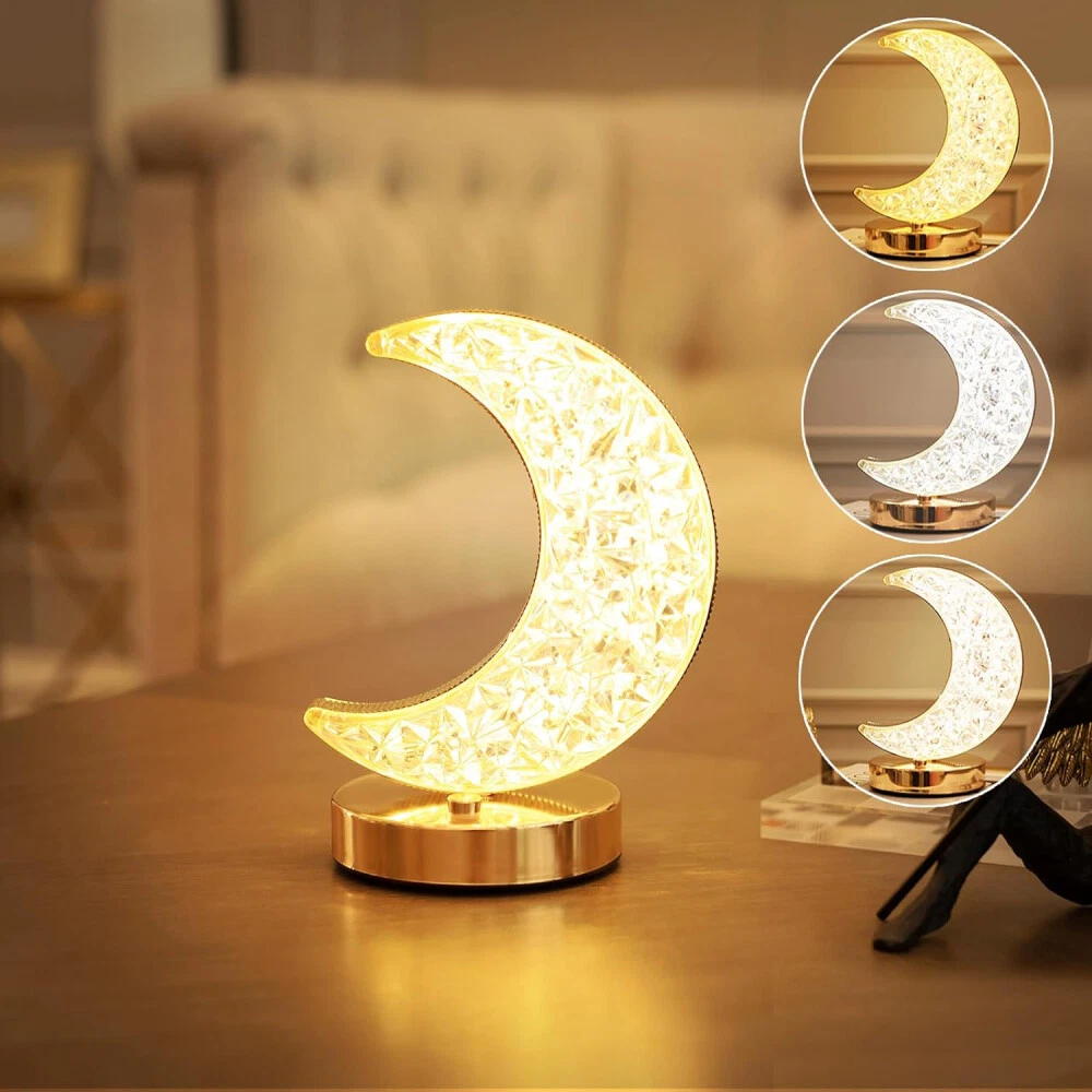 LED Crystal Table Lamp Bedside Desk Touch Dimmable Night Light USB Rechargeable