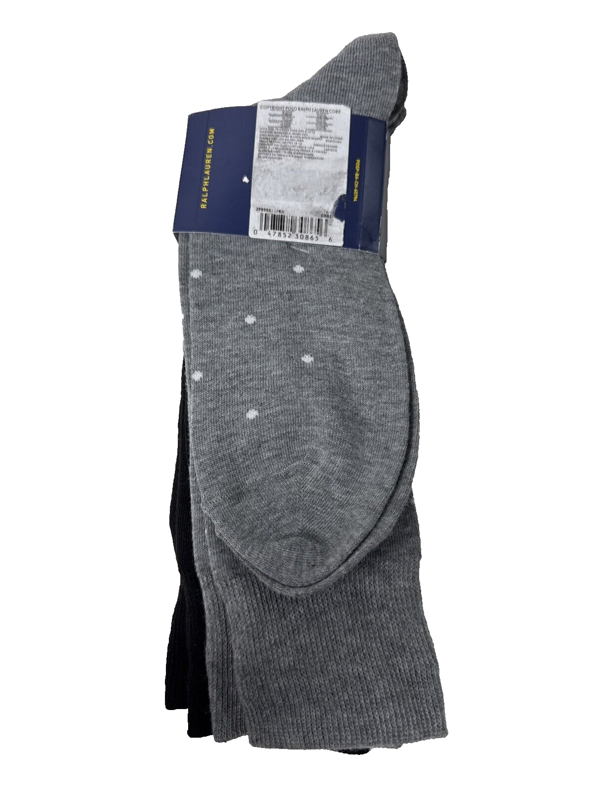 PONY Polo Ralph Lauren Confezione 3 Calze Eleganti Grigio Righe Pois Nero Uomo 10 13