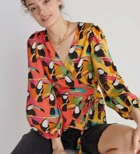 NWT $138 Farm Rio Anthropologie TOUCAN BIRD RAINFOREST XS Wrap Yellow Black Top