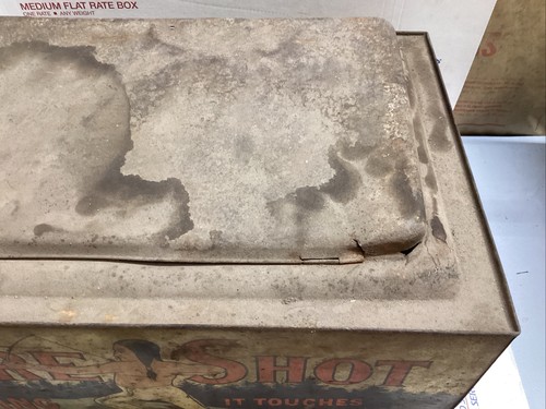 Antique Sure Shot Tin Tobacco advertising Cigar Humidor Primitive Indian Cowboy - Picture 17 of 24