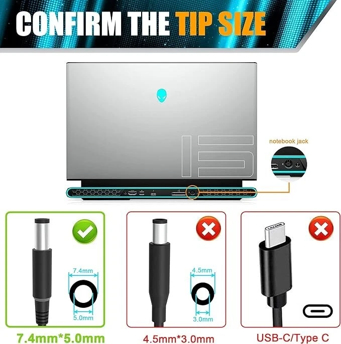 240W Laptop Ladegerät Netzadapter für Dell Alienware 13 15 17 M15 M17 M17X R2 R3... - Bild 2 von 4