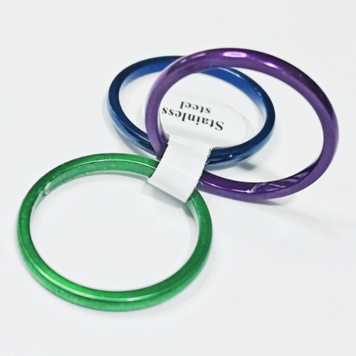 Anillos de mujer 36 piezas de acero inoxidable con arco interior de 2 mm colores verde azul y púrpura - Imagen 5 de 6