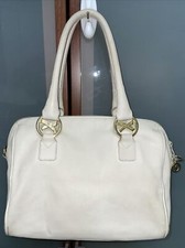 Paloma Picasso Vintage Gold Ring Accented White Leather Tote Satchel Hand Bag
