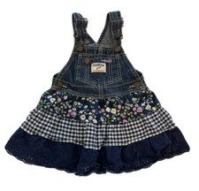 Oshkosh Bgosh Floral Tiered Eyelet Denim Overall Dress Jumper Toddler Ruffle 18M