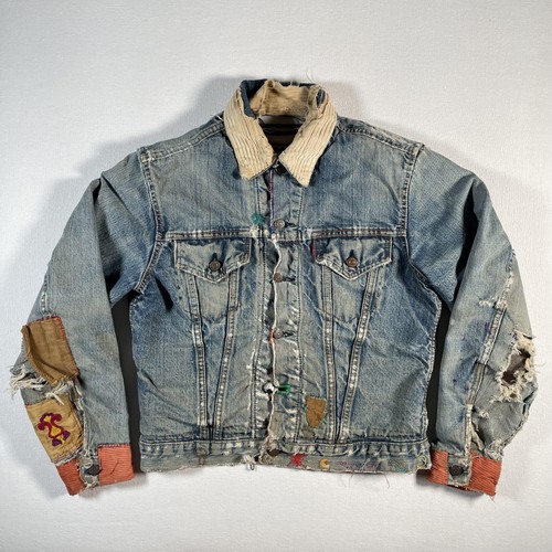 Vintage 60s Levis Big E Jean Jacket Men Small Blue Denim Lined Distressed Custom