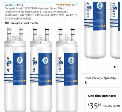 Refrigerator Water Filter, Replacement for Pure Source 3, 706465, 242086201