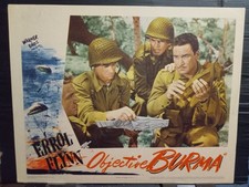 Lobby Card 1945 OBJECTIVE BURMA Errol Flynn best CU W Prince Hull map radio WW2