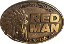 Red Man America's Best Chew Chewing Tobacco 1988 Pinkerton Belt Buckle Vintage