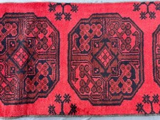 Antique Afghan Turkmen Bokhara Runner Rug 2x7 Red Hand Knotted Geometric Carpet