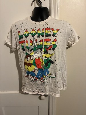 Warner Bros Looney Tunes Tshirt M Rasta Script AOP Splatter Print TazBugsDaffy