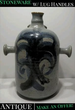 ✨ANTIQUE✨ RARE Cobalt Blue Salt Glazed Stoneware Jug Crock w/ Lug Handles