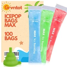 100 MAX Disposable Ice Popsicle Mold Bags (12x2.5") for DIY Natural Fruit Sna...