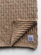 100% Pure New Wool Knitted Light Brown & Beige Marl Cable Scarf  162x 26cm