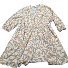 Torrid Tan White Leaf Print Mini Dress V-Neck Elastic Waist Plus Size 4 4X