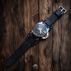 Leather watch strap black Cuff Band Buffalo Bund Pad 18 20 22 24 26 mm Hand made