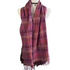 100 Cashmere Scarf Made in Scotland Pink Purple Plaid Fringe Wrap Rectangle