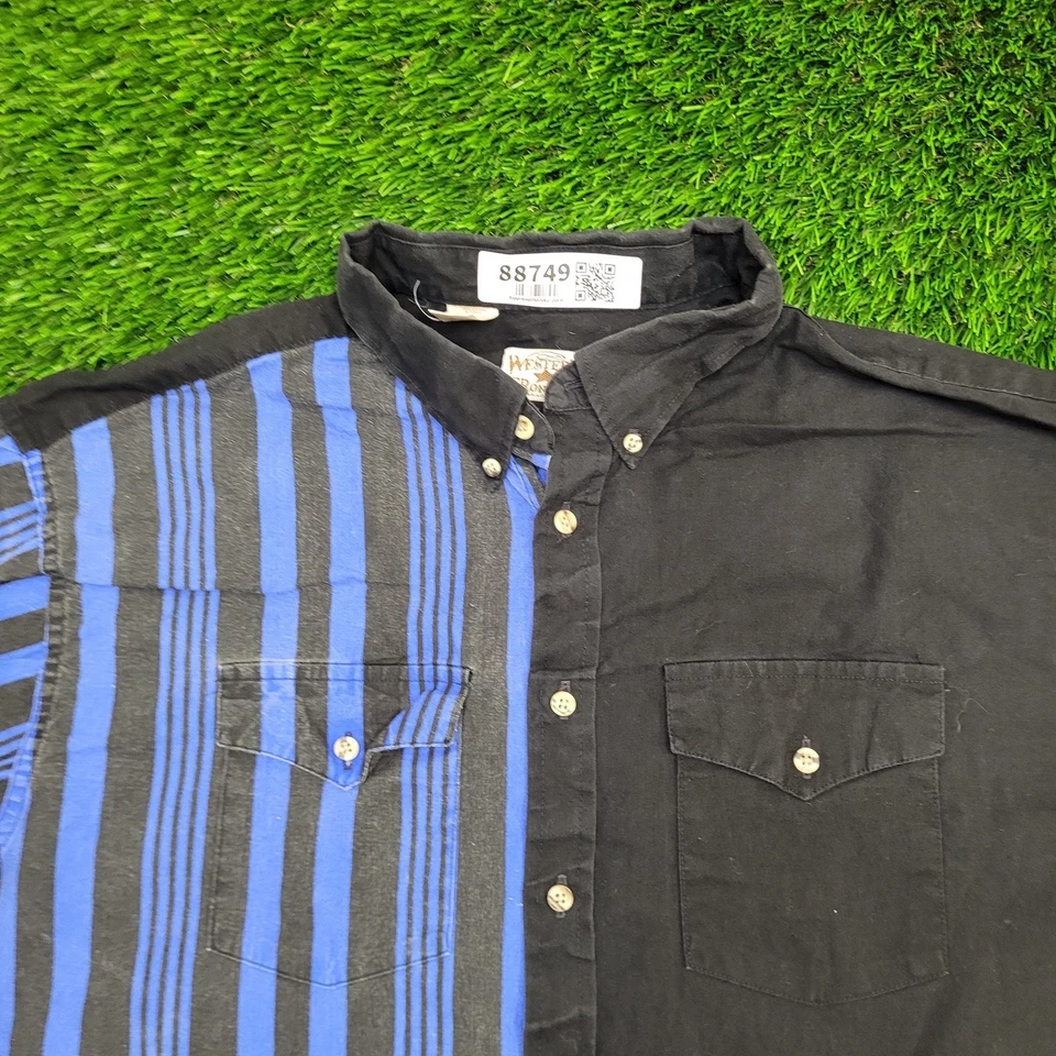 Vintage 90s Western Rodeo Button Shirt XL 24x31 Black Blue - Image 2 of 4