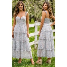ASTR THE LABEL Floral Padded Underwire Cups Tiered Ruffle Maxi Dress Size M