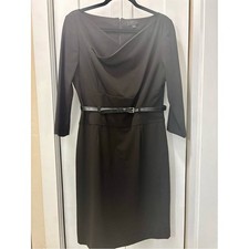 Tahari Arthur S Levine  Black Midi Sheath Dress with Slim Belt 90's Minimalism S