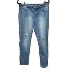 d.Jeans Woman's Blue Jeans Size 12 Straight Leg 4 Buttons On Leg Of Jeans