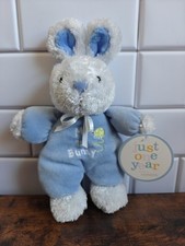 Just One Year by Carter  s My Bunny Blue White Plush Rattle Stuffed Animal w/...