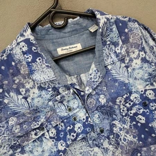Tommy Bahama Tortola Mens 3XL 3XLB Blue Floral Print Long Sleeve Button Up Shirt