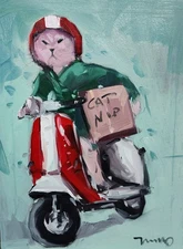 Jose Trujillo Fine Art PRINT 16x20" Collectible Artist Cat Scooter Painting