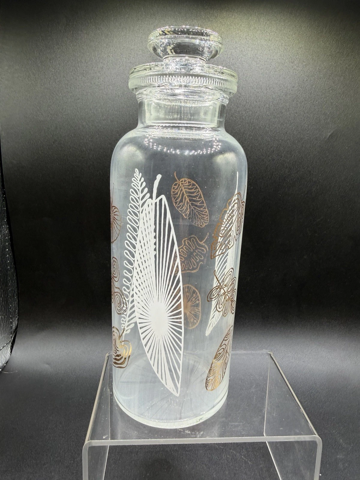 1956 Cresca Pascall Sweets Candy Glass Apothecary Jar w/ Lid Gold Leaf MCM Vtg