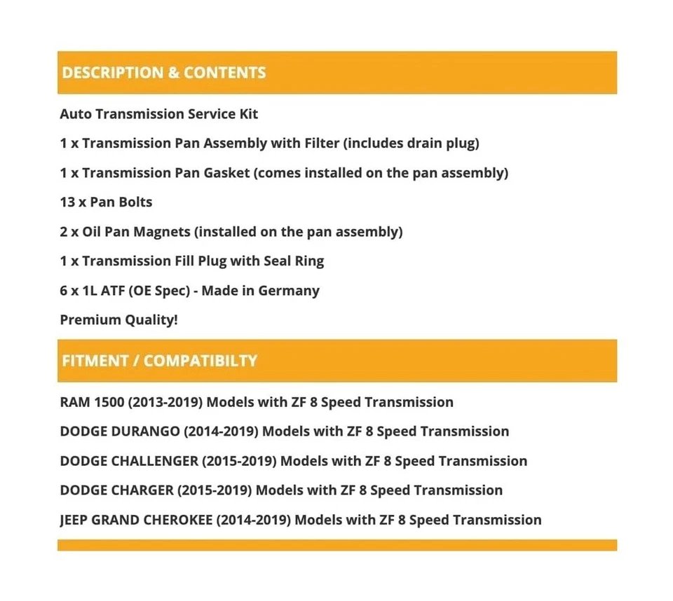 Kit de servicio de fluido y filtro de transmisión ZF de 8 velocidades con bomba para RAM 1500, Du... Foto 2 de 4