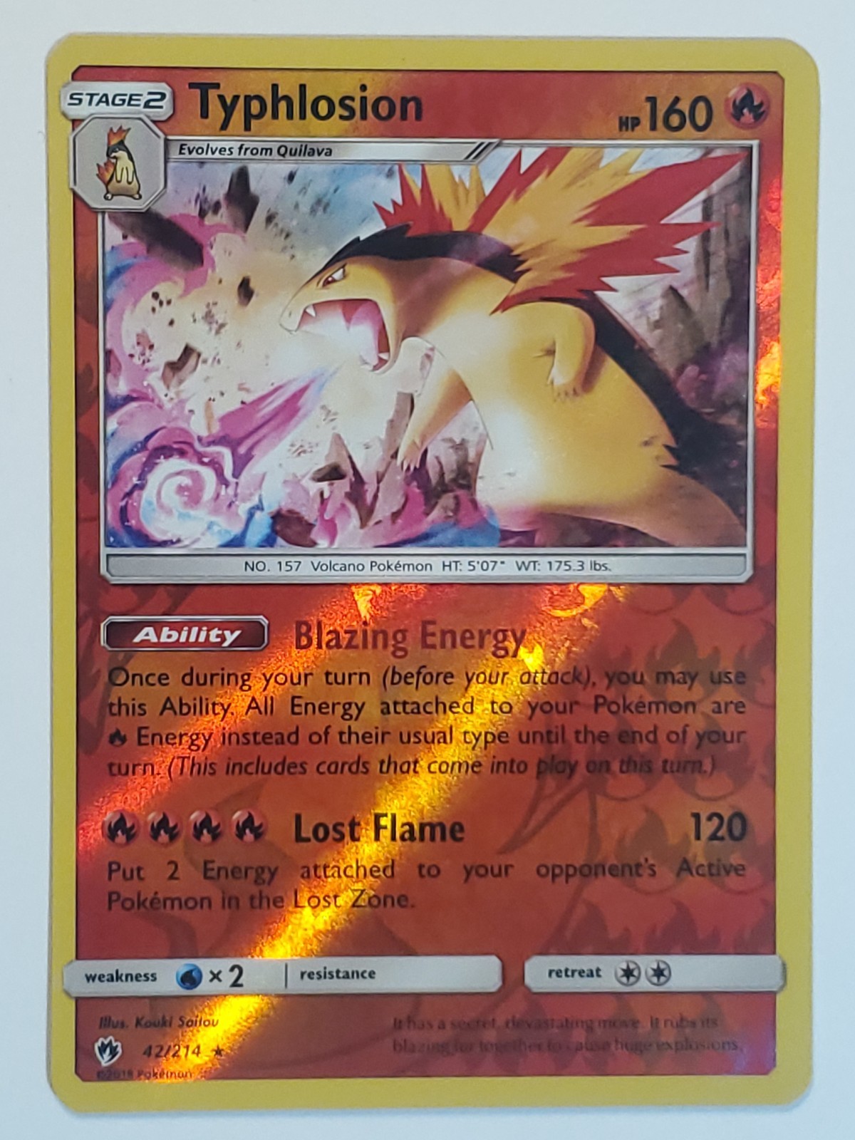 Typhlosion 42/214 SM - Lost Thunder Reverse Holofoil NM Pokemon