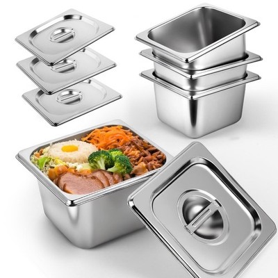 4 Pack 1/6 Size Hotel Pan with Lids, 4'' Deep Steam Table Pan with Lid, 7''L ...