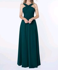 Azazie Size A10 Kaleigh Pine Pleated Chiffon Maxi Bridesmaid Formal Dress EUC