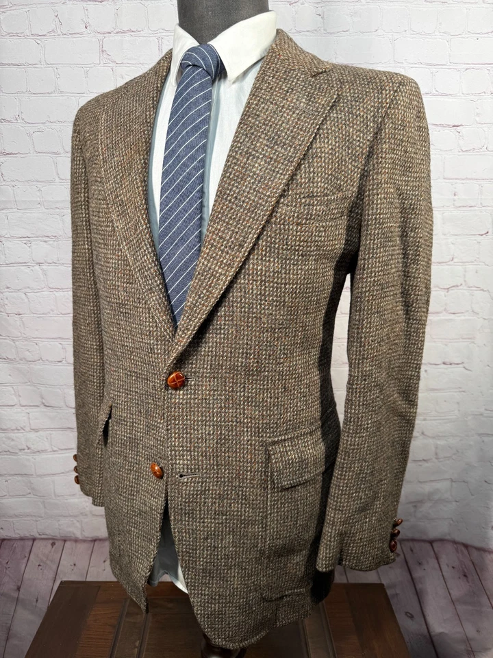 HARRIS TWEED Mens Brown SUNBRELLA Weave Wool Sport Coat Blazer Jacket SIZE 39R - Image 2 of 4