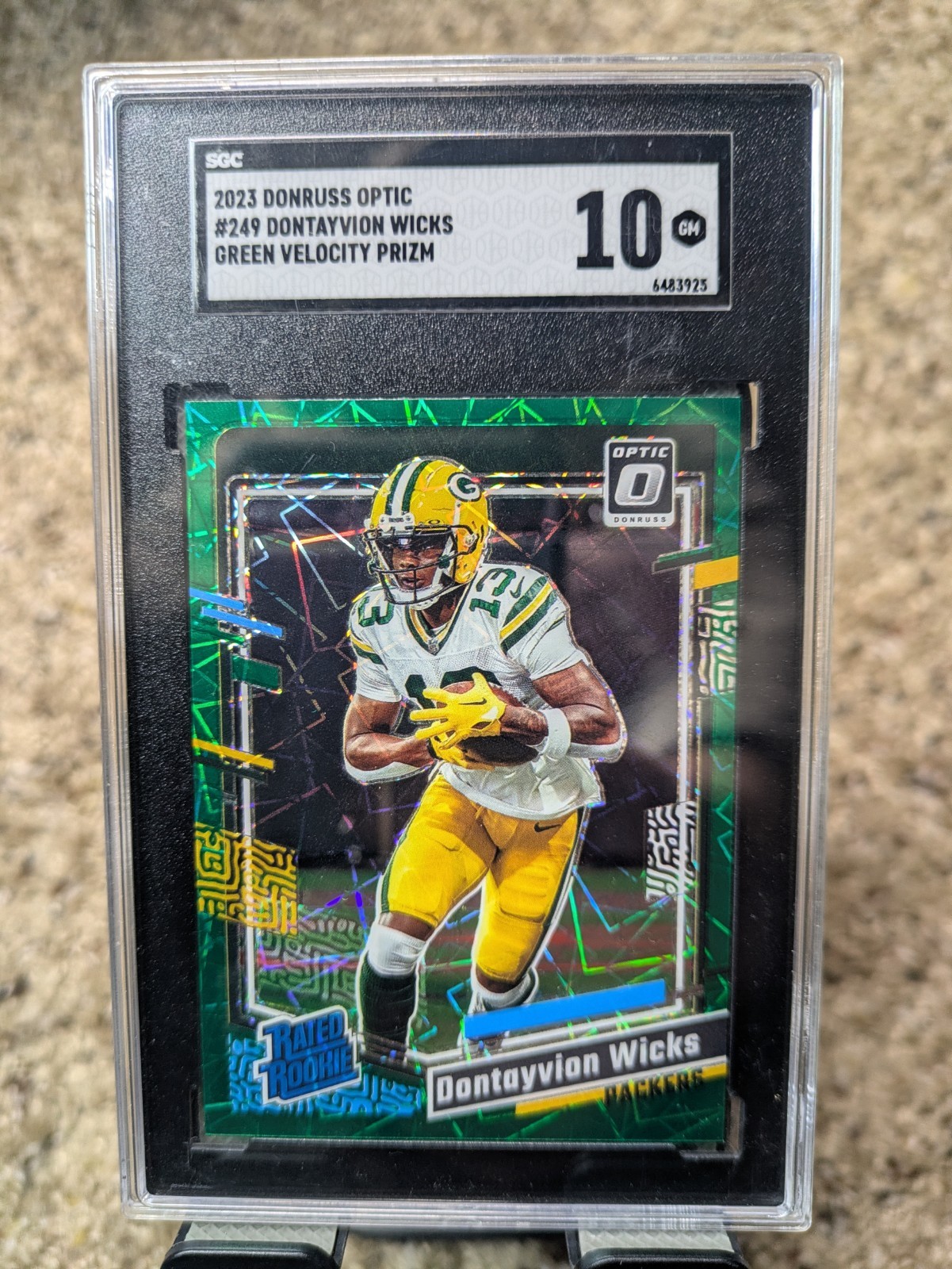 Dontayvion Wicks 2023 Optic Green Hyper Rated Rookie #249 Gem 10