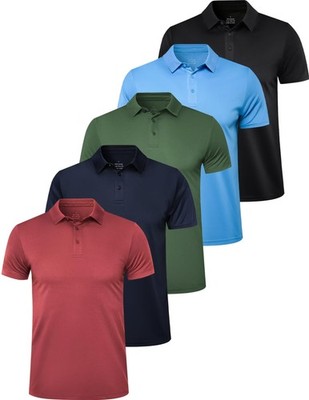5 Pack Polo Shirts for Men Quick Dry Short Sleeve T-Shirts Performance Mens G...