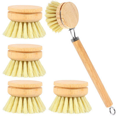 3/4/5/10Pcs Bamboo Dish Scrub Brushes Replaceable Dish Brush Kitchen Cleaning Sc