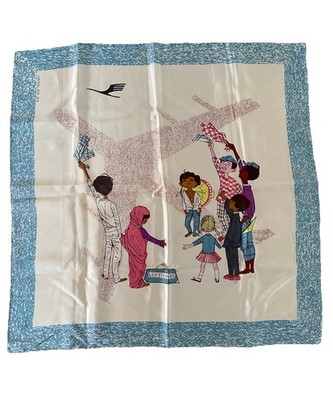 Lufthansa Seidenschal Hassler Go, 50/60er Jahre, 64cm x 64cm 100% Silk
